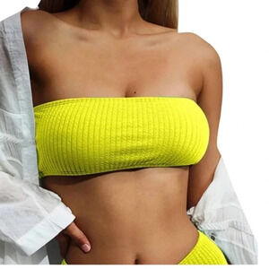 NEW Good American Women's Size XL Electric Yellow Crinkle Bandeau Bikini Top